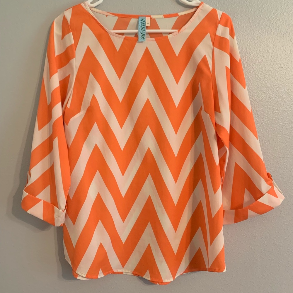 Dina Be Orange & White Chevron Blouse